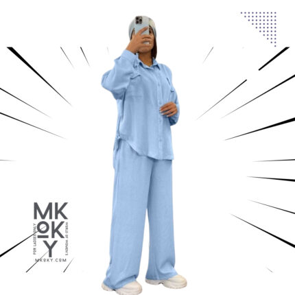 سوت حريمي كتان صيفي أنيق برباط جانبي