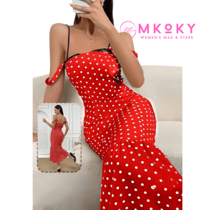 فستان زبدة منقط قطعتين