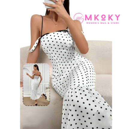 فستان زبدة منقط قطعتين