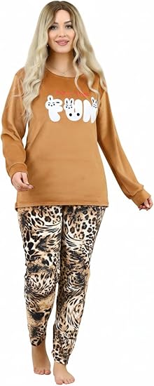 بيجامة شتوية نسائية قطيفة هايدي (دفاية قطعتين)