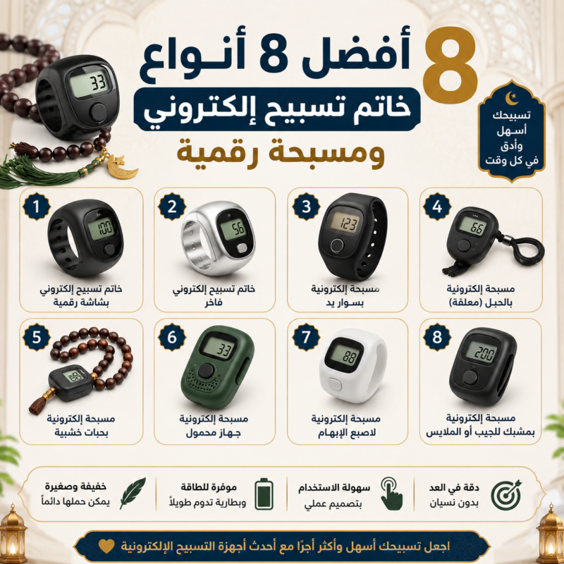 أفضل 8 أنواع خاتم تسبيح إلكتروني ومسبحة رقمية 2026 دليلك الشامل